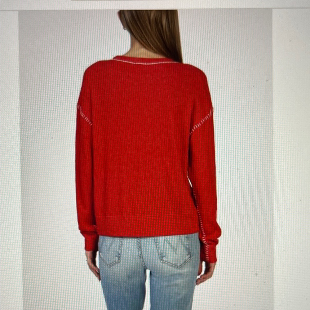 NWT Dylan Brushed Waffle Blanket Stitch Sweatshirt - Picture 2 of 10